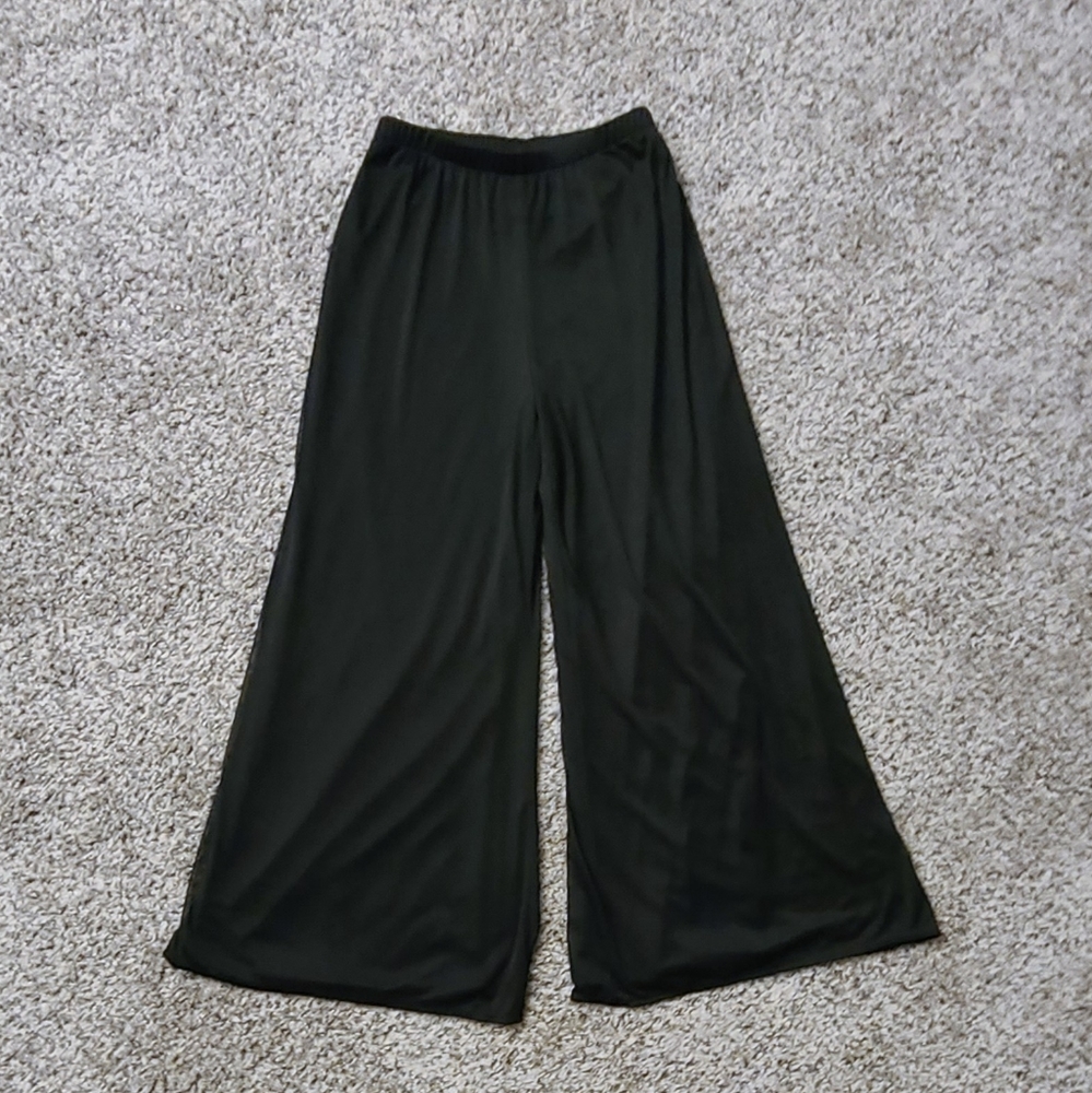 Wide Leg Layered Mesh Pants, Black